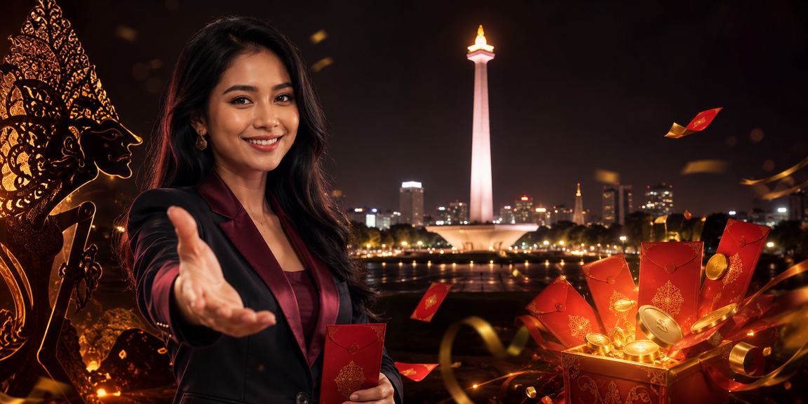 Model Vietnam memegang amplop merah simbol bonus spesial