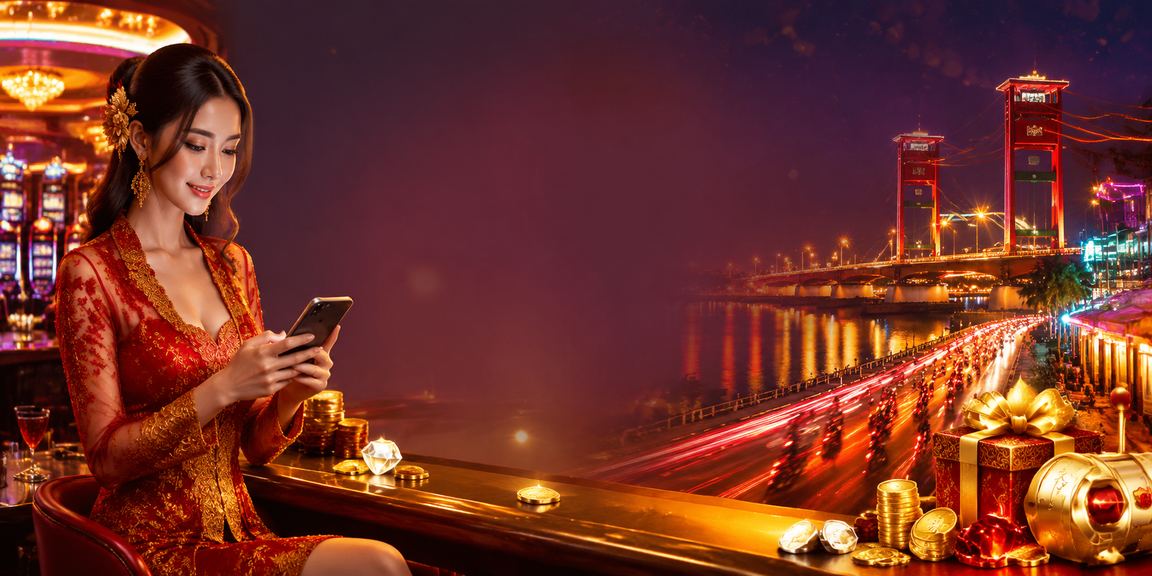 Suasana neon kasino malam dengan promosi VIP tangki4d